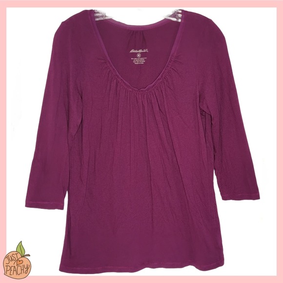 Eddie Bauer Pullover Pleated Scoop Neck 3/4 Sleeve Top M Fuchsia - Picture 1 of 3